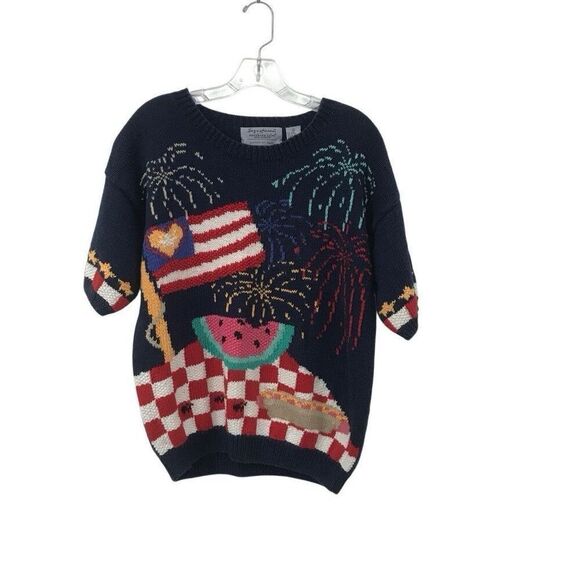 Signatures Northern Isles Hand Knit USA 4th Americana Sweater Vintage Womens L - Picture 4 of 4